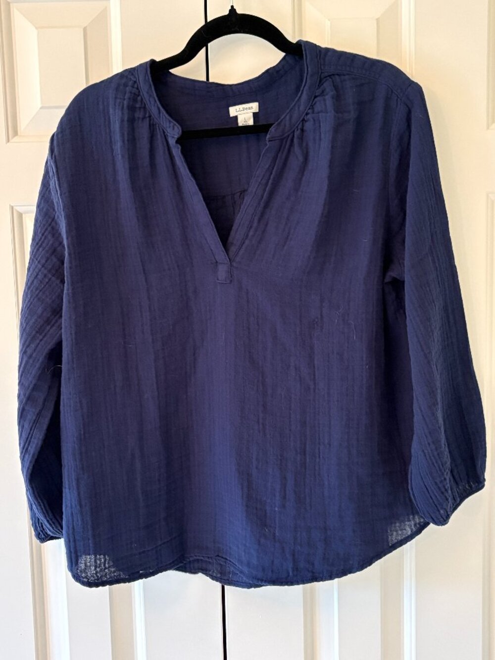 NWOT L.L. Bean Women's Cloud Gauze Split Neck Popover Classic Navy Sz L Regular